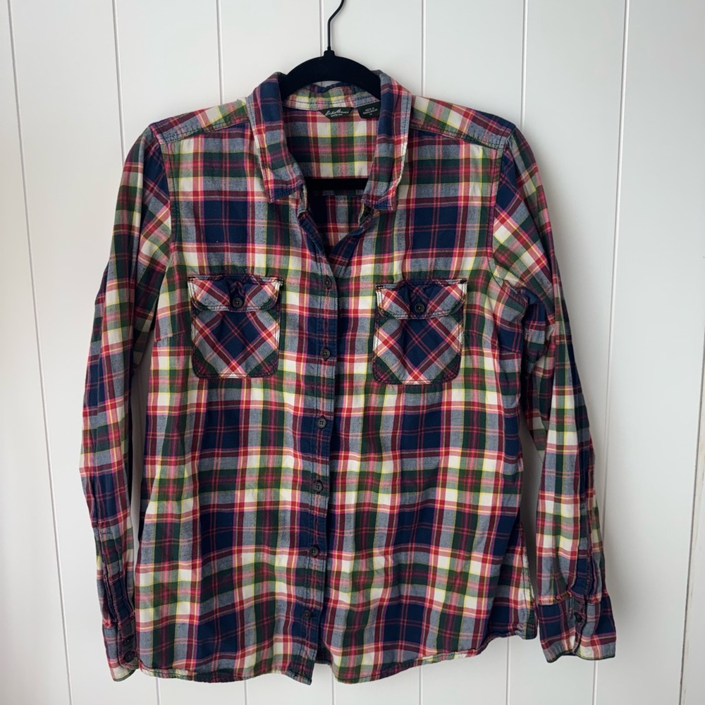 Eddie Bauer Women's Flannel Plaid Button-Up Multicolor Long Sleeve Pocket M